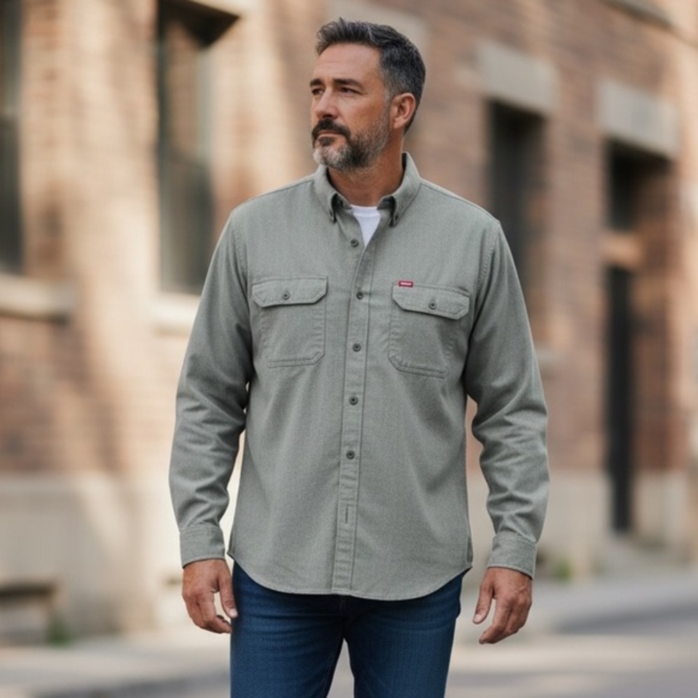 Wrangler Button Down‎ Shirt 3XL Olive Green Workwear Western Utility